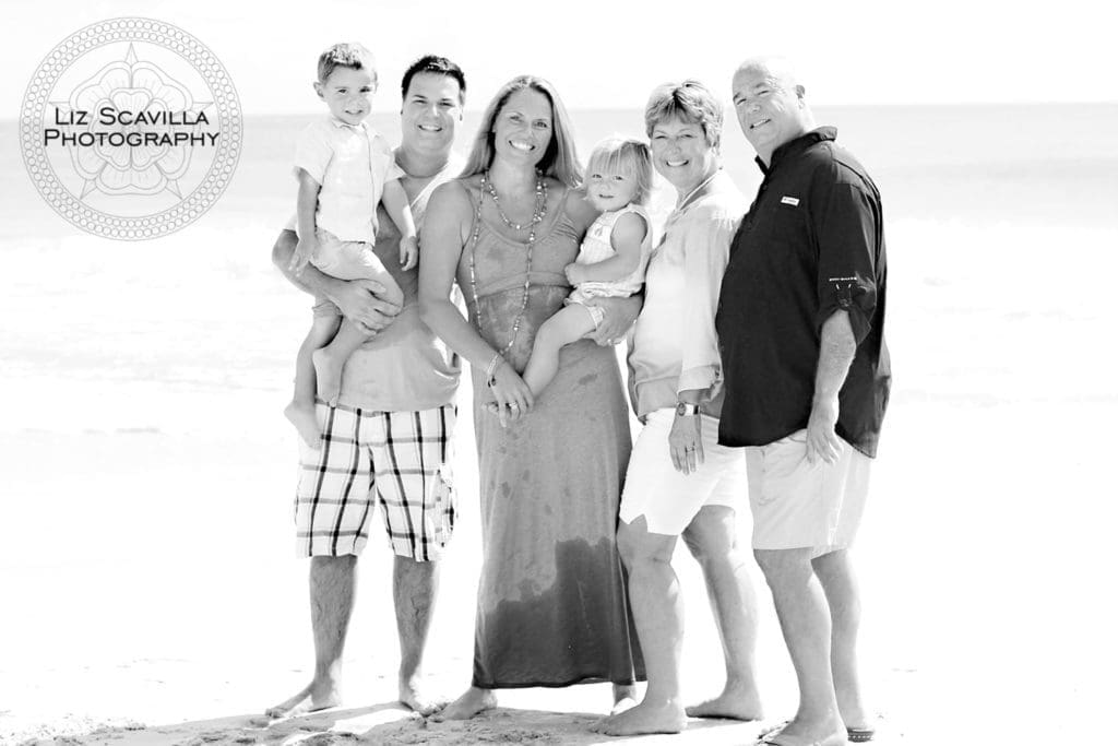 Three Generation Beach Photo Black & White