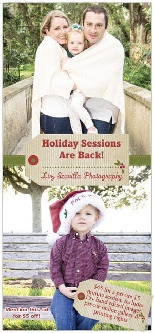 Holiday sessions are back! Mention this ad for $5 off! 