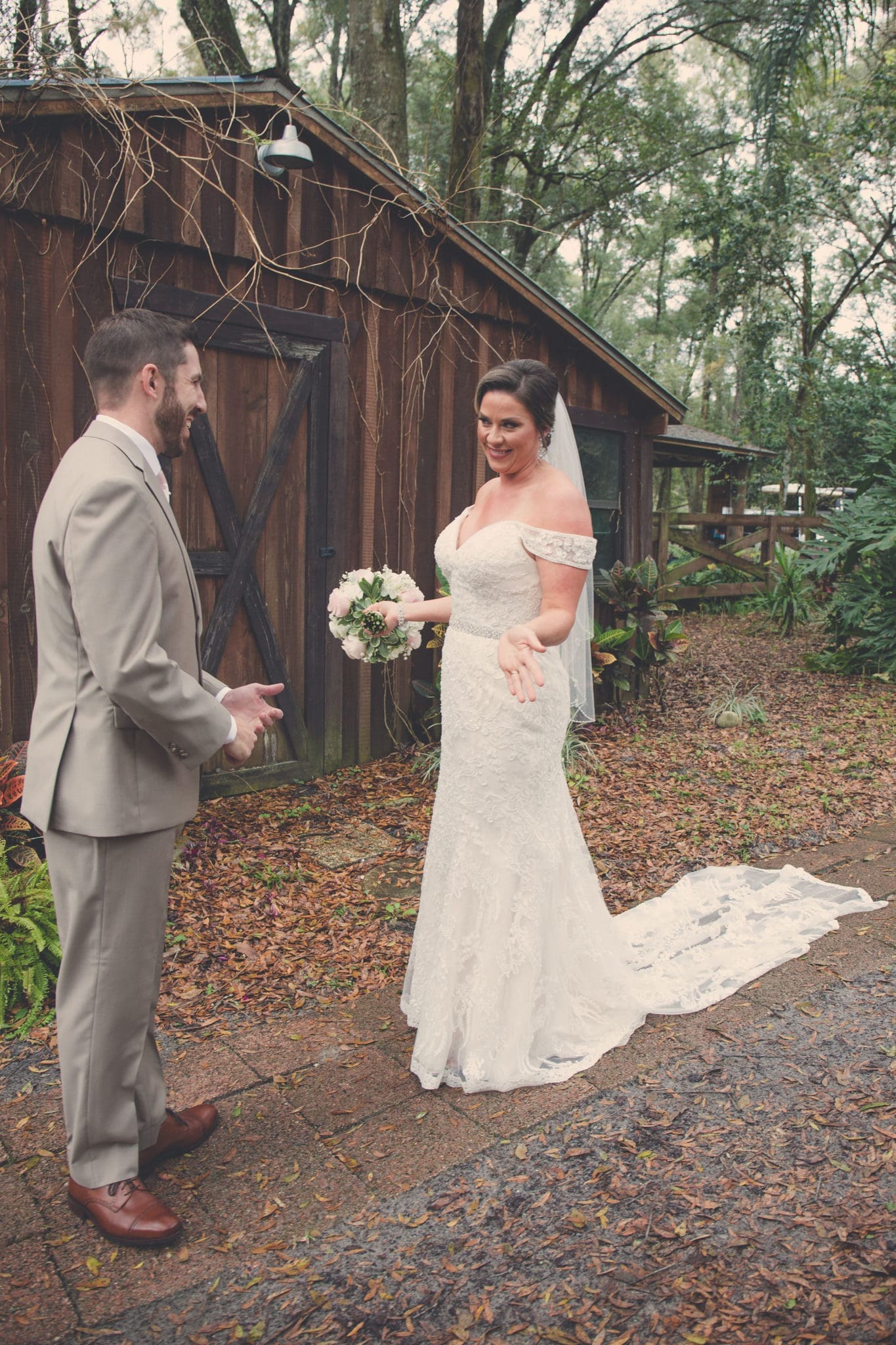 The groom seeing his bride for the first time