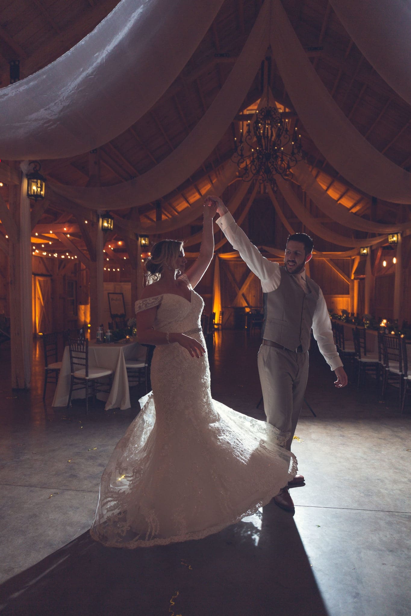 One last spin on the dance floor for the bride and groom's last dance.