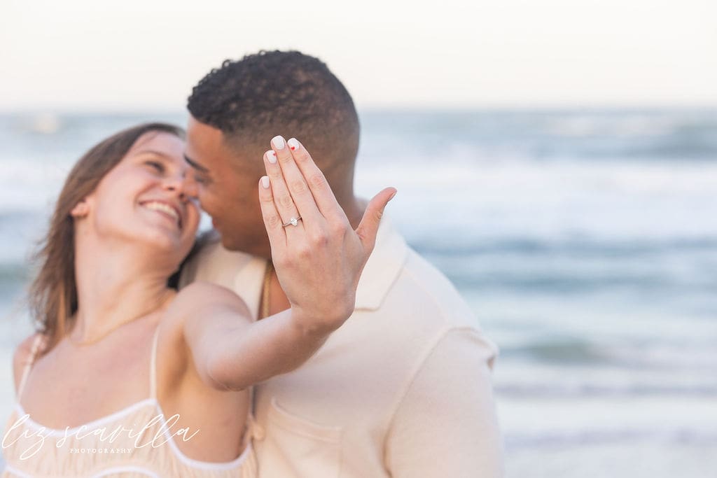 Ormond Beach engagement photographer sunset couple beach session