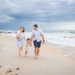family walking on the beach coordinated outfits
