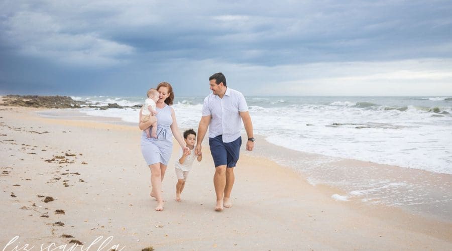 family walking on the beach coordinated outfits