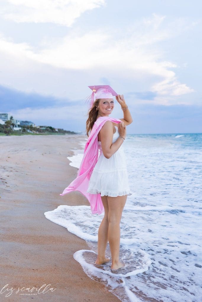 high school senior walking on beach Ormond Beach Florida