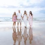 family walking on beach